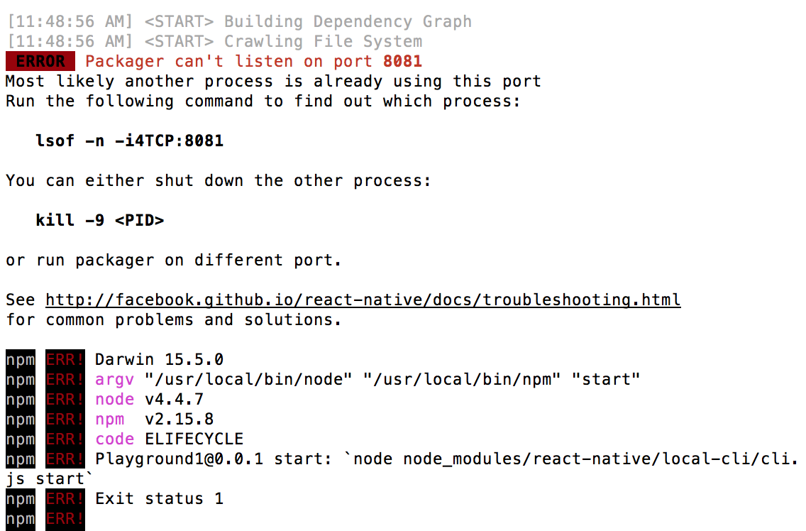 React Native - How to terminate an already running node server