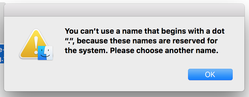 File with dot warning in Mac
