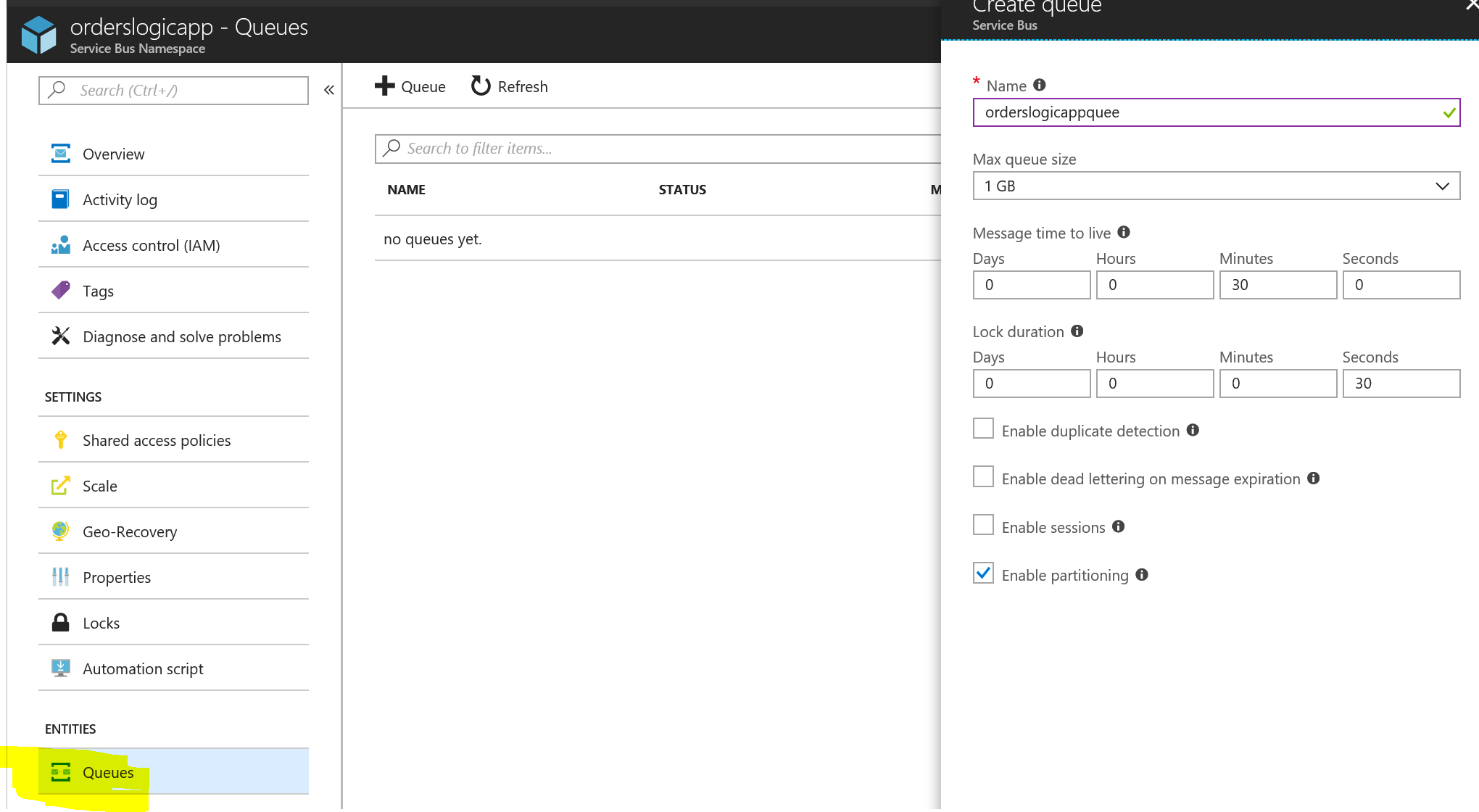 Create a new Queue in the Azure Portal