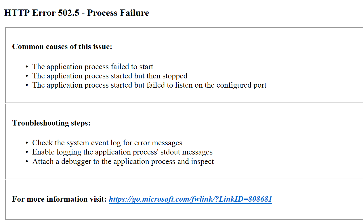 The 502.05 Process Failure error