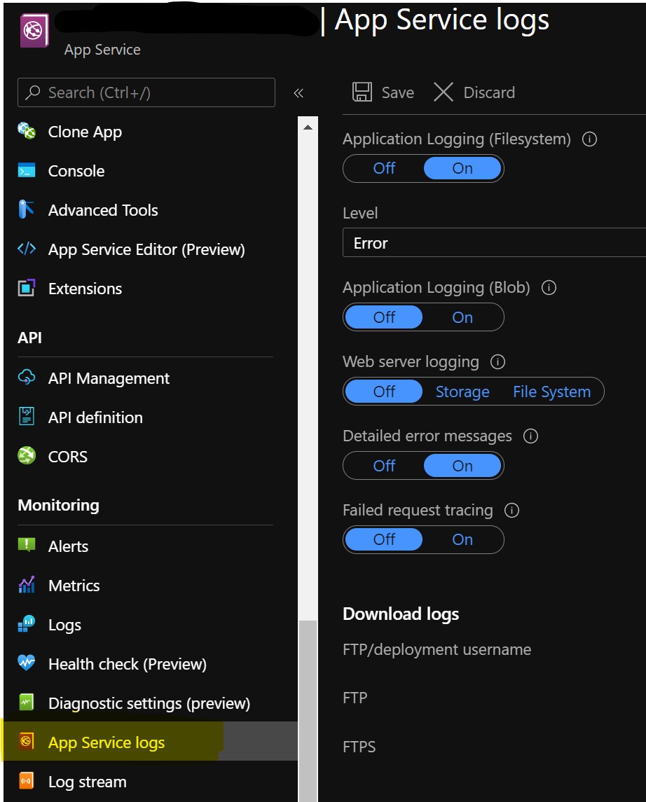 Azure App Service Logs