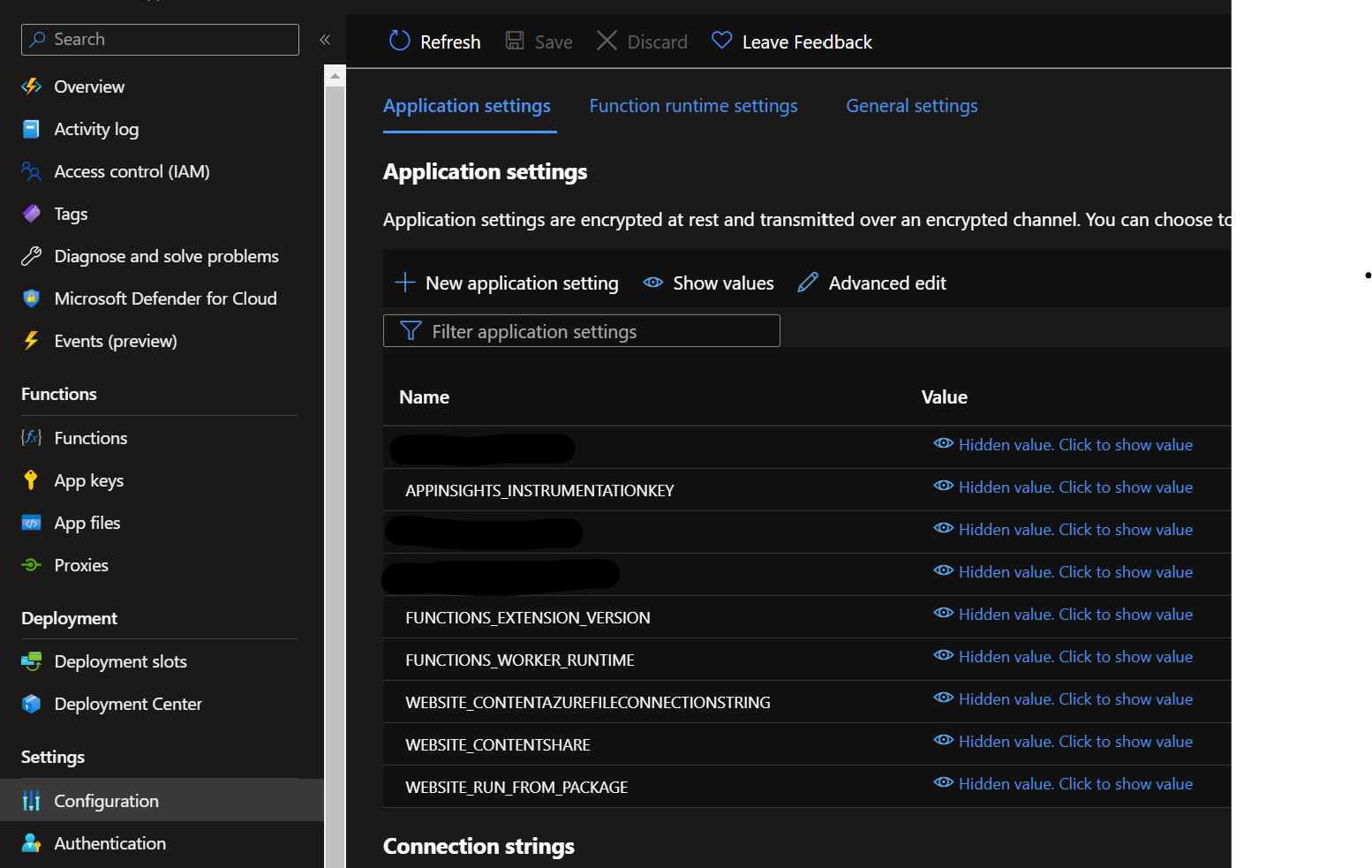 Azure Function - Configuration - Application Settings