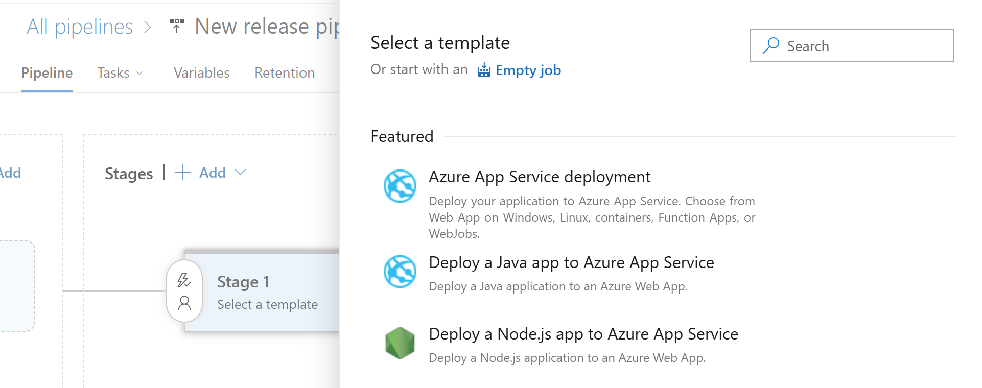 Add a new release which does a deployment to an Azure App Service