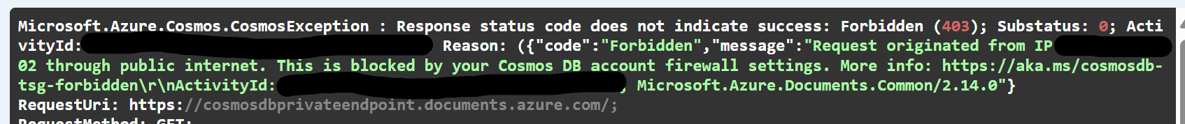 CosmosDB authentication error