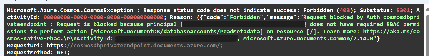 CosmosDB authentication error