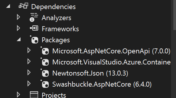 Find transitive dependencies in the Dependencies drop-down in Visual Studio