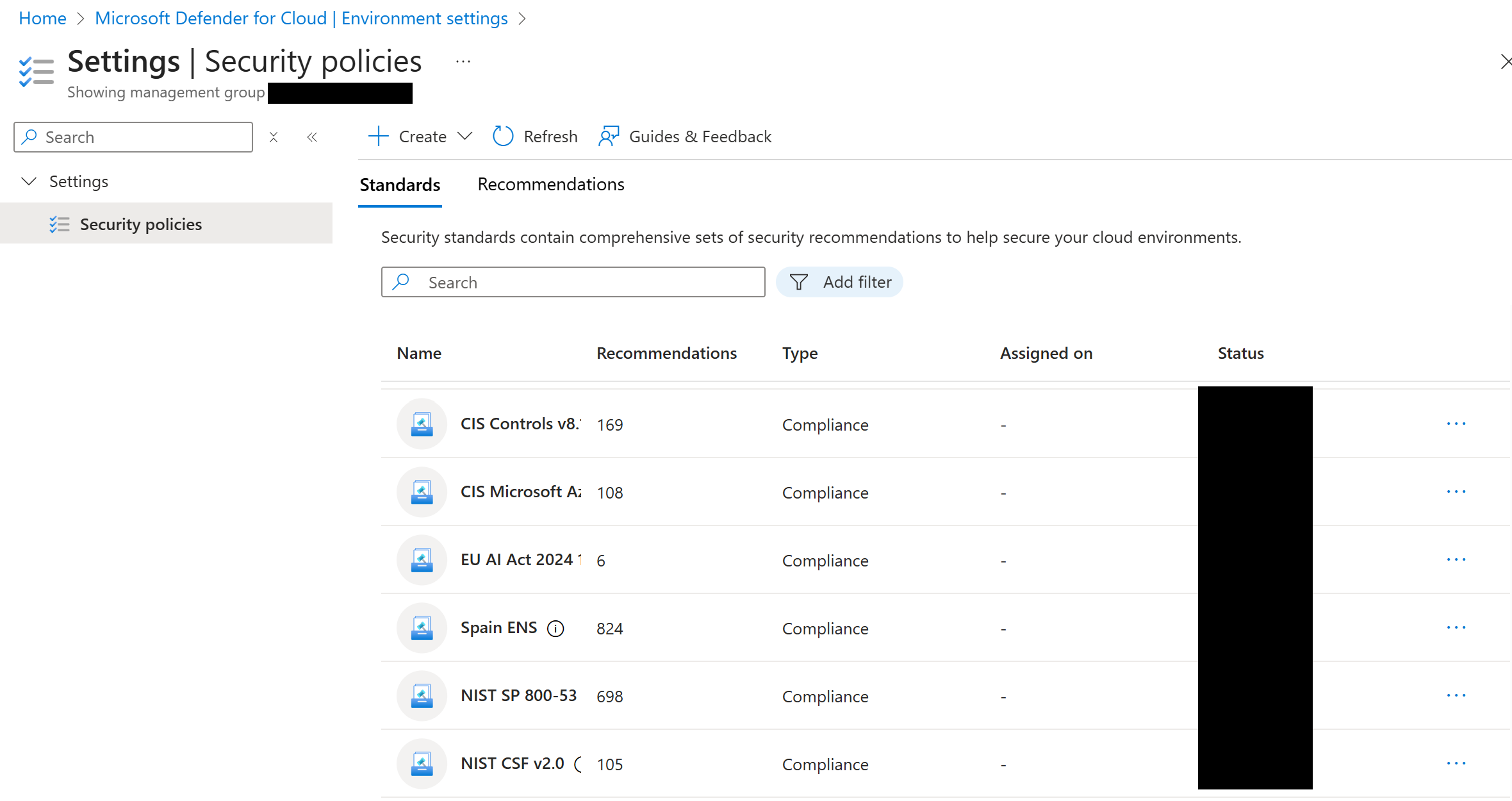 The Security policies in Microsoft Defender for Cloud