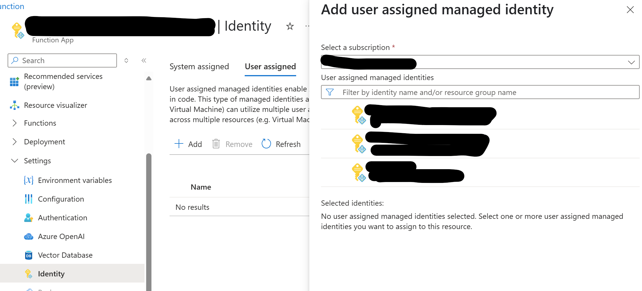 Add a new User Managed Identity to an Azure Function