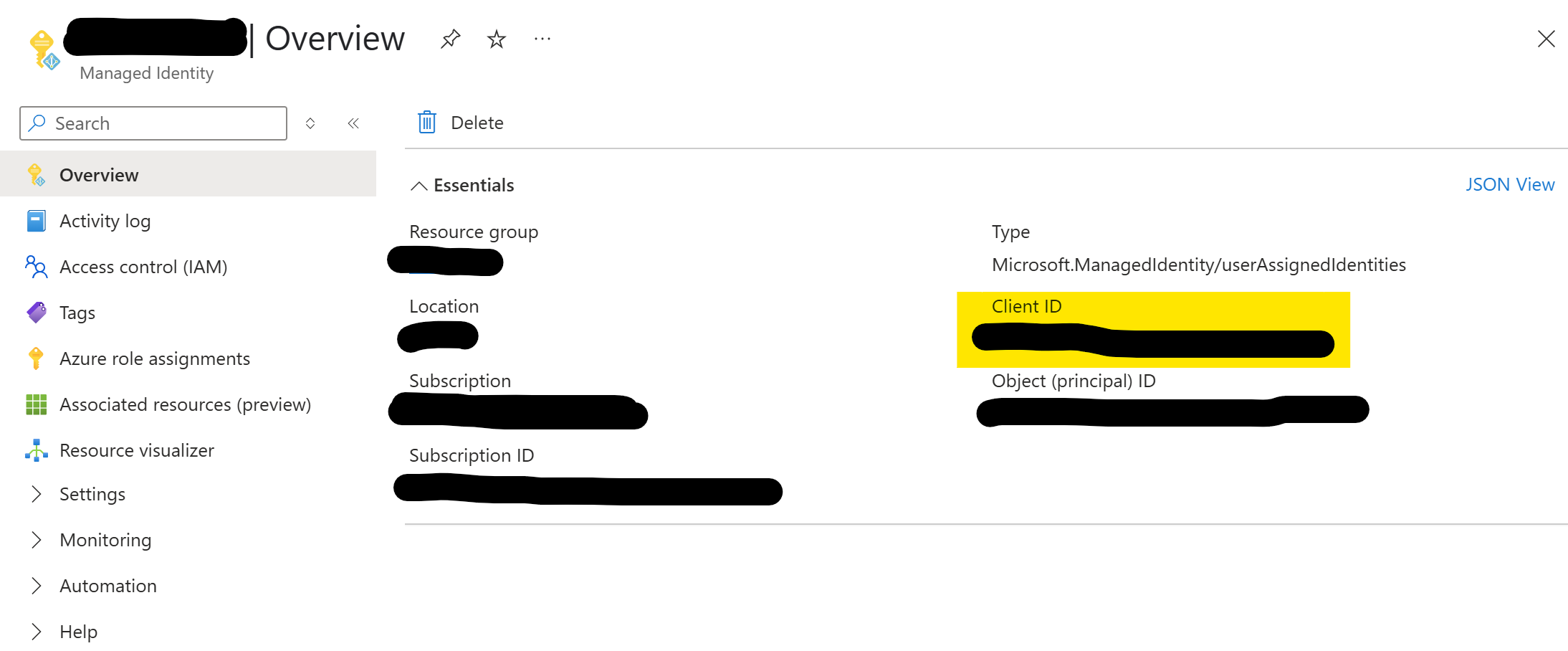 The Client Id of a Managed Identity in Azure