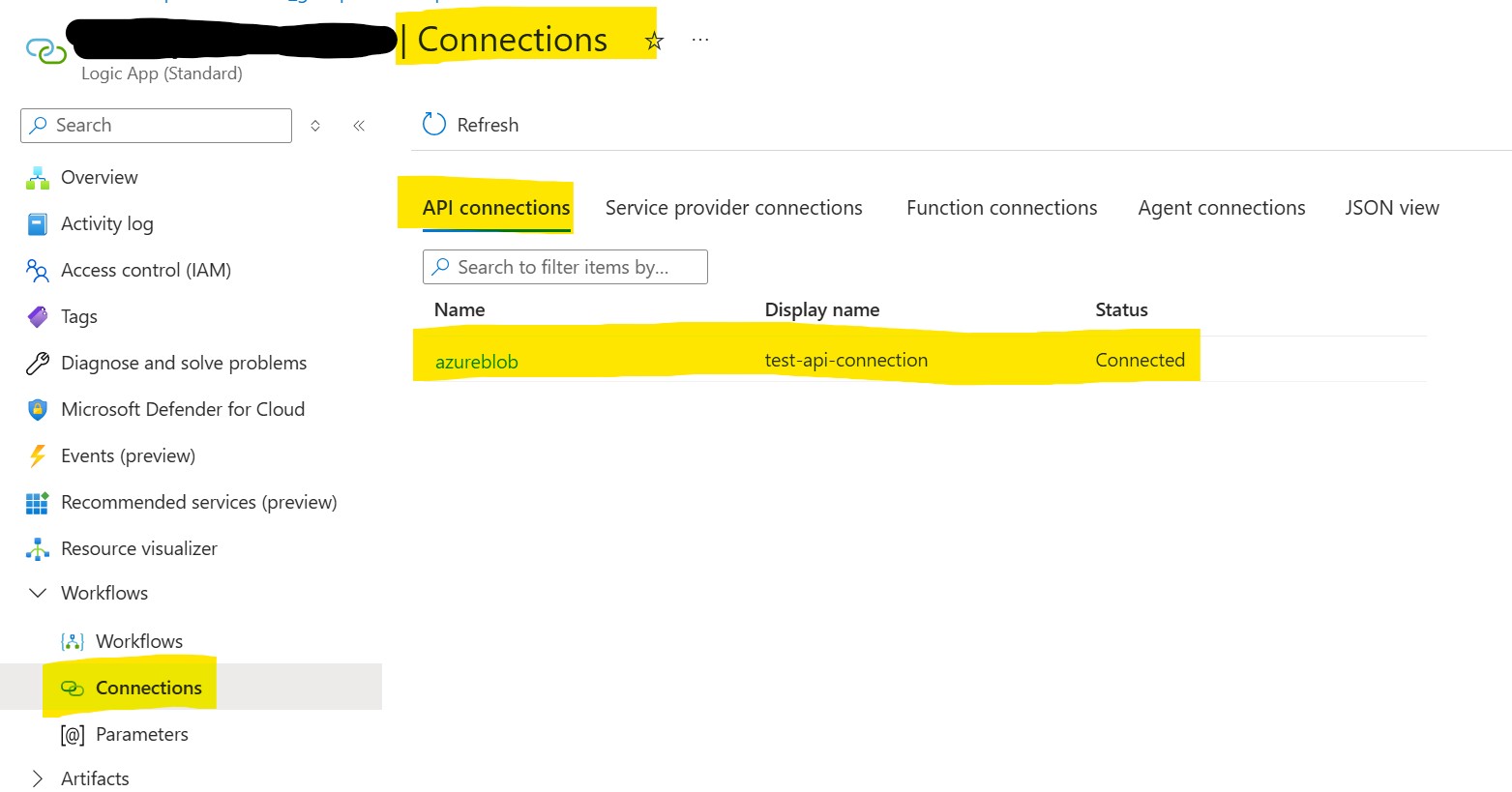 A list of the Api Connections available to a Logic App