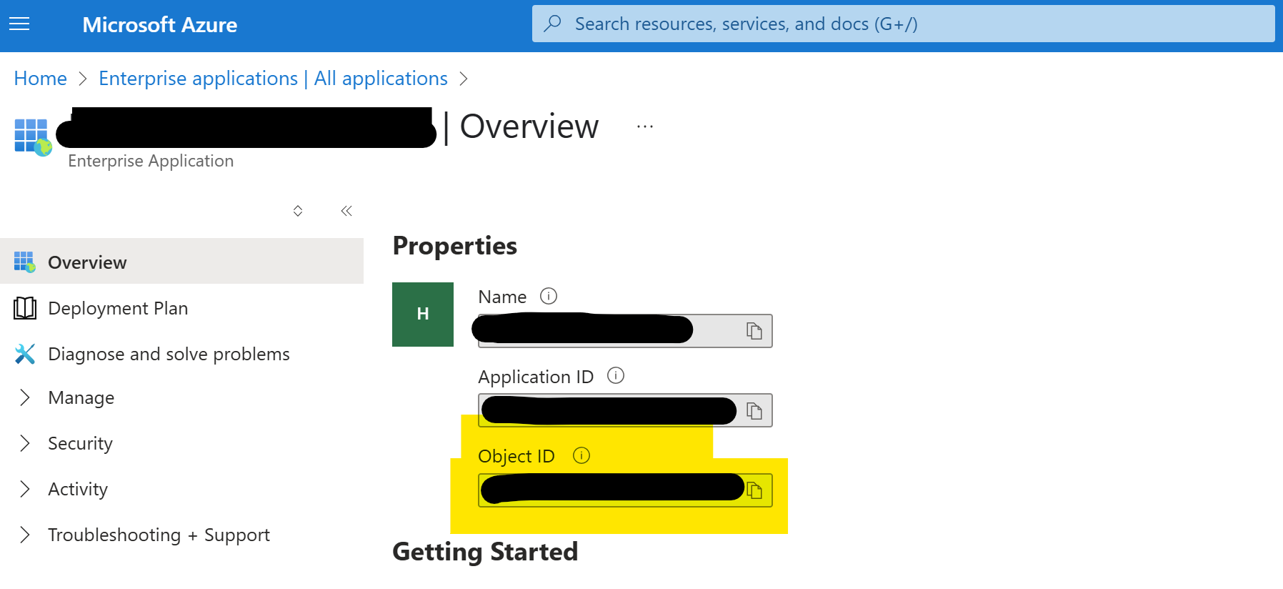 The object ID of an Enterprise Application in Azure