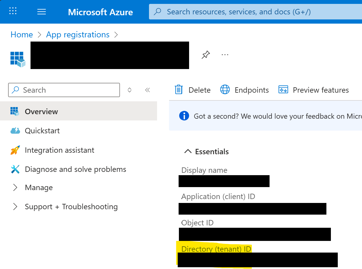 The Directory tenant ID in Azure
