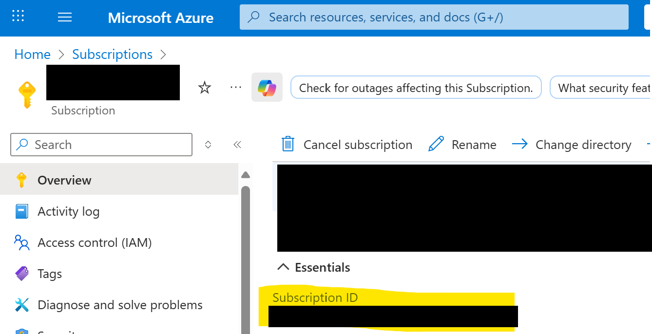 The Subscription ID in Azure