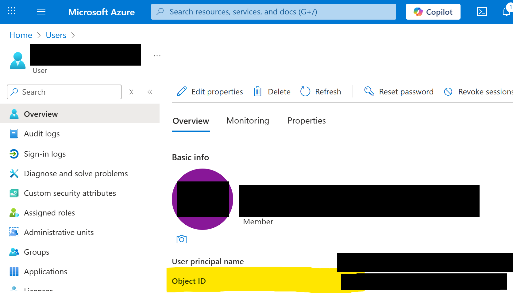 The Object ID of a User in Azure